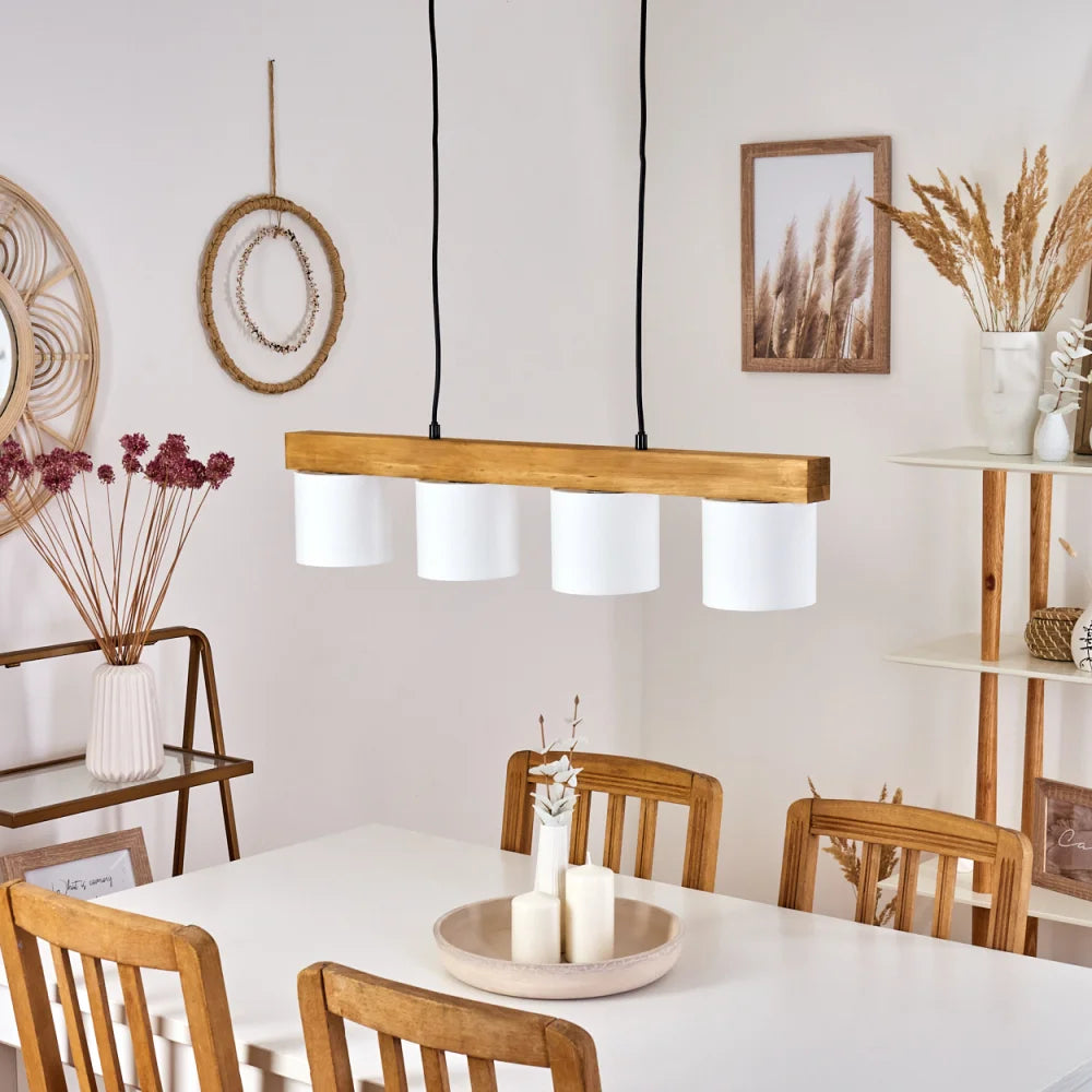 Suspension Malimea Écru, Noir, 4 lumières