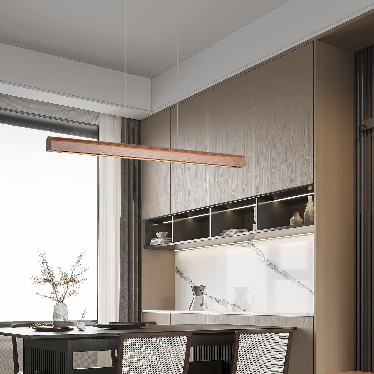 Wood Integrated Led Linear Pendant