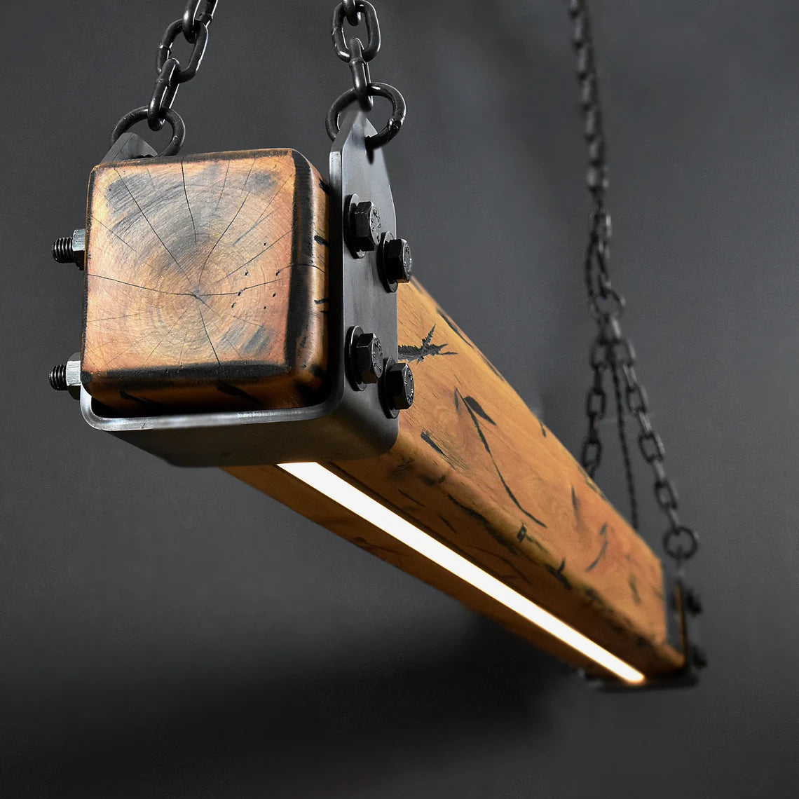 Lampe suspendue LED à poutre en bois