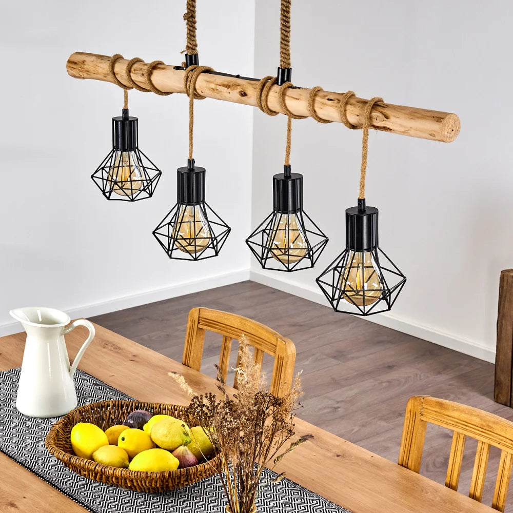 Suspension Bardhaman Brun, Noir, 4 lumières