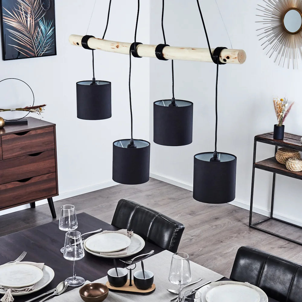 Suspension Betsele Bois clair, Noir, 4 lumières
