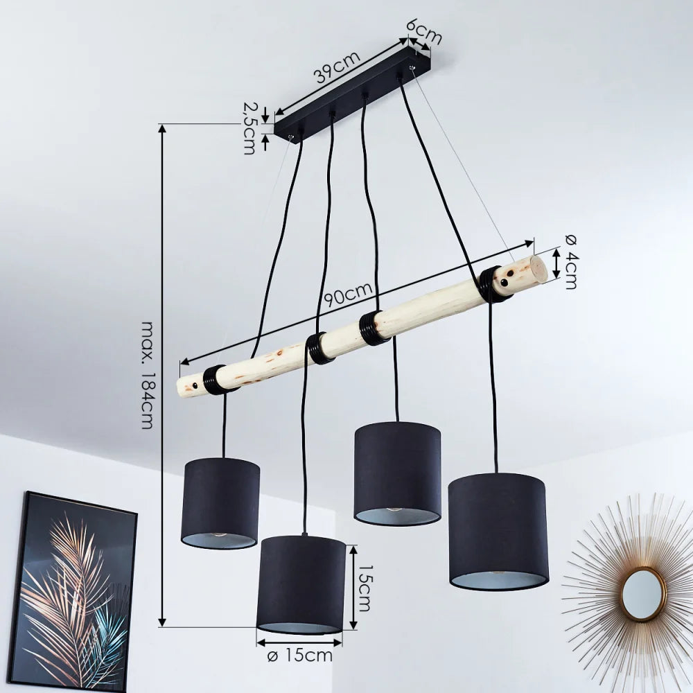 Suspension Betsele Bois clair, Noir, 4 lumières