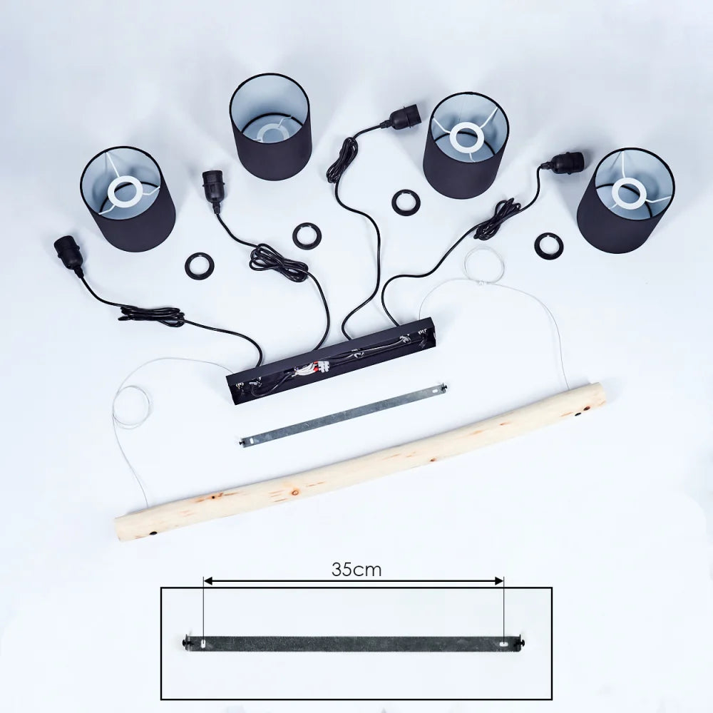 Suspension Betsele Bois clair, Noir, 4 lumières