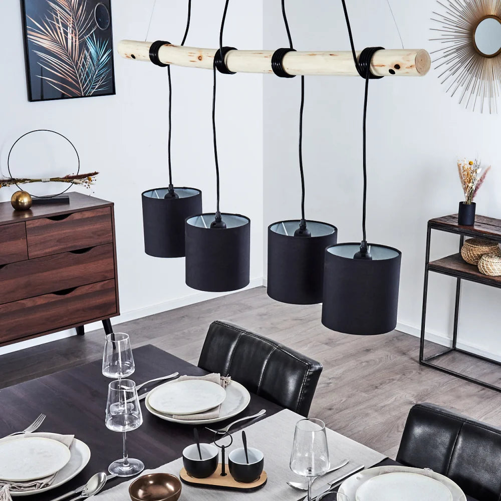 Suspension Betsele Bois clair, Noir, 4 lumières