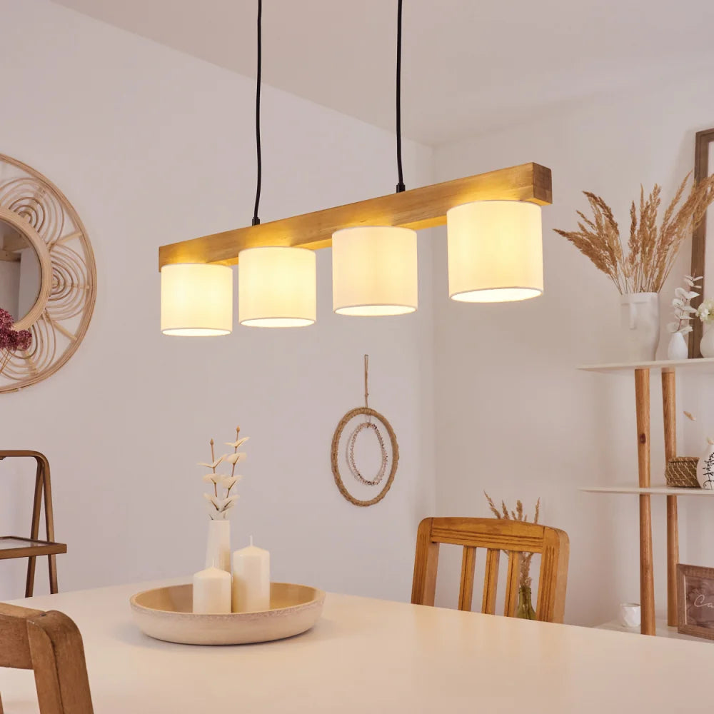 Suspension Malimea Écru, Noir, 4 lumières