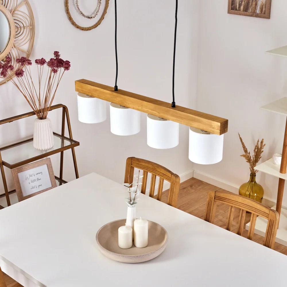 Suspension Malimea Écru, Noir, 4 lumières