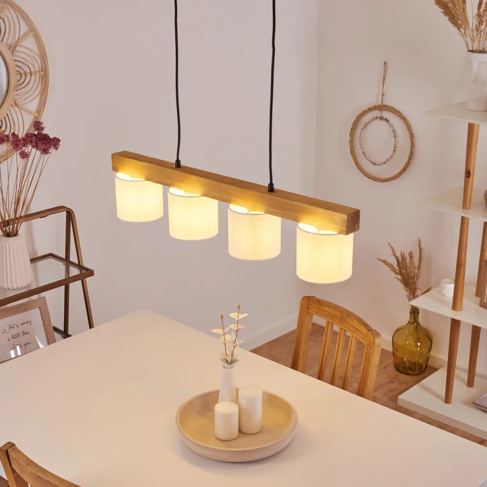 Suspension Malimea Écru, Noir, 4 lumières